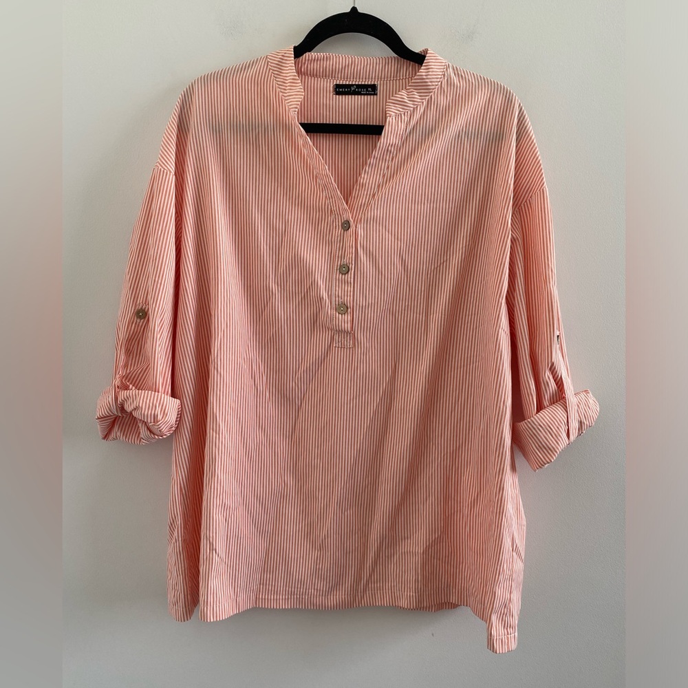 Emery Rose Orange & White Striped Blouse Size XL